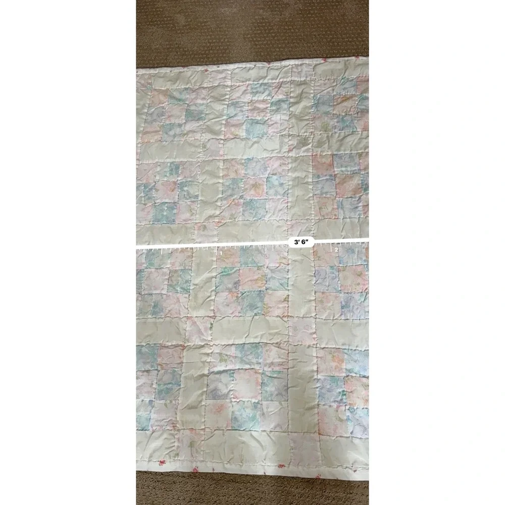Handmade Vintage Pastel Patchwork Baby Quilt Floral Flannel Reversible 42x42